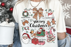 Vintage Merry Christmas Doodles PNG