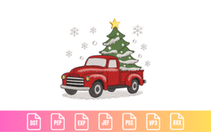 Vintage Red Truck with Christmas Tree