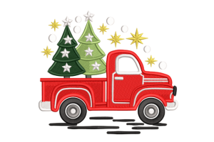 Vintage Red Truck with Christmas Trees