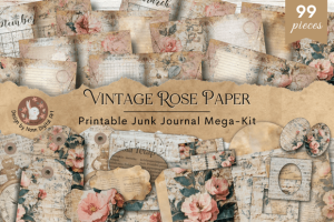 Vintage Rose Peach Junk Journal Mega Kit