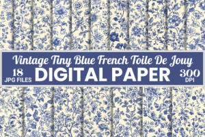 Vintage Tiny Blue Toile De Jouy Pattern