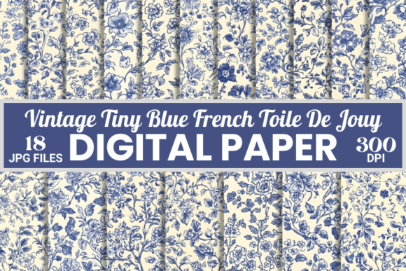 Vintage Tiny Blue Toile De Jouy Pattern
