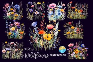 Alternative view of Wall Art Set Watercolor Wildflowers PNG