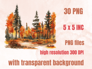 Alternative view of Watercolor Autumn Landscapes Clipart