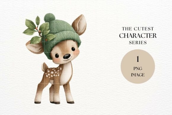 Watercolor Baby Deer Woodland Christmas