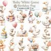 Watercolor Baby White Goose Birthday Png