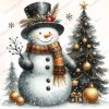 Watercolor Black Gold Christmas Snowman