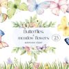 Watercolor Butterfly Flowers Clipart PNG