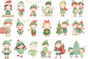 Alternative view of Watercolor Christmas Elves Clipart
