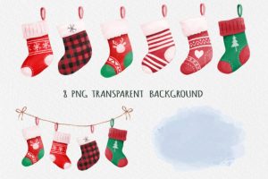 Alternative view of Watercolor Christmas Stockings Clipart C