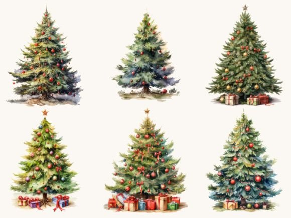 Watercolor Christmas Tree Clipart - Image 3