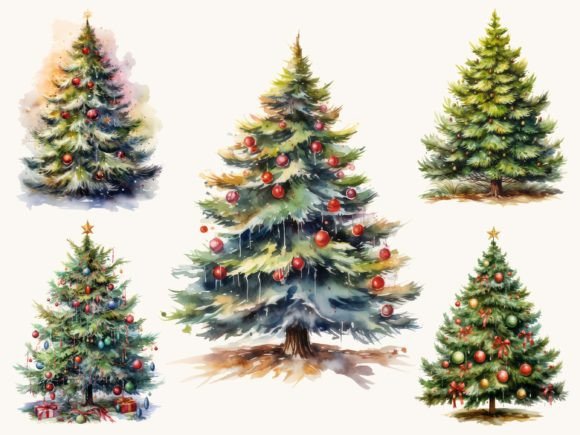 Watercolor Christmas Tree Clipart - Image 4