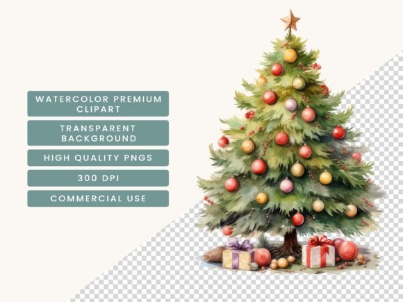 Watercolor Christmas Tree Clipart - Image 5