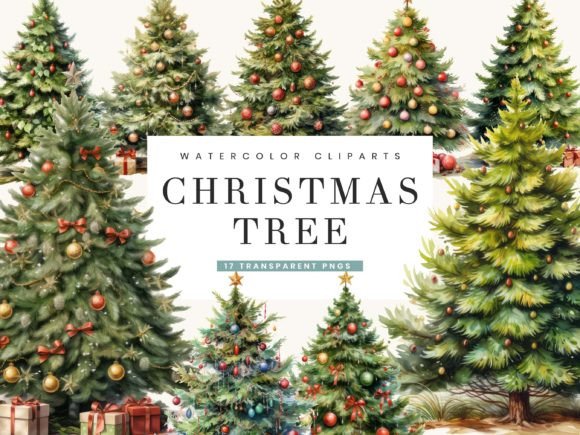 Watercolor Christmas Tree Clipart