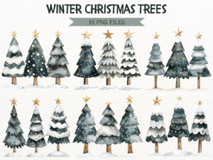 Watercolor Christmas Tree PNG Bundle