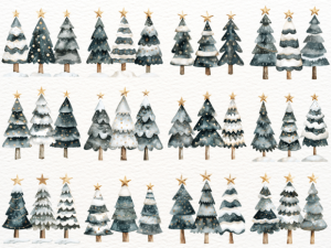 Alternative view of Watercolor Christmas Tree PNG Bundle