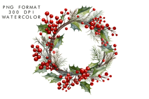 Watercolor Christmas Wreath Clipart