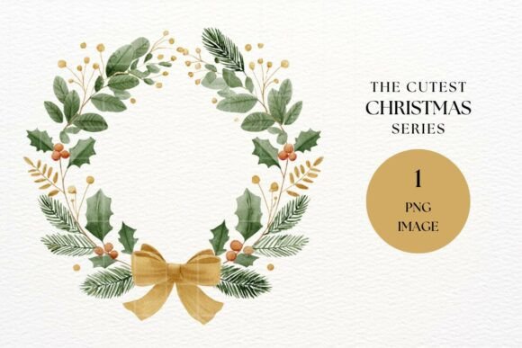 Watercolor Christmas Wreath PNG