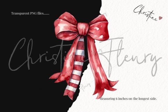 Watercolor Christmas Wreaths & Bows PNG - Image 3