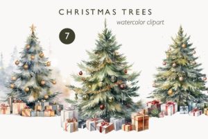 Watercolor Christmas Tree Clipart
