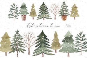 Watercolor Christmas Trees