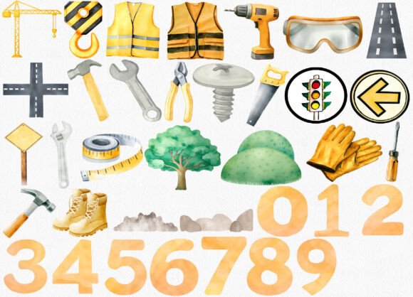 Watercolor Construction Clipart Set - Image 3