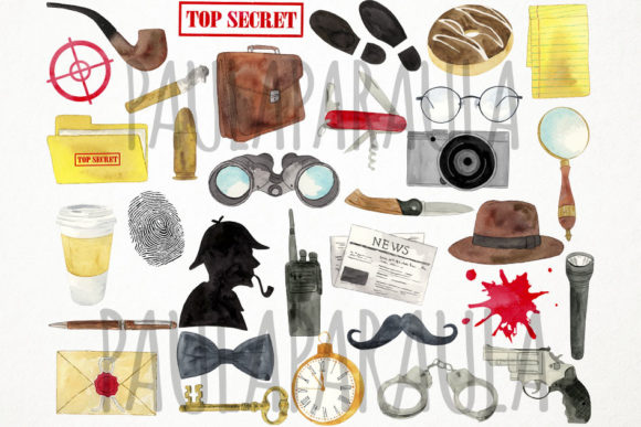 Alternative view of Watercolor Detective Clipart, Spy