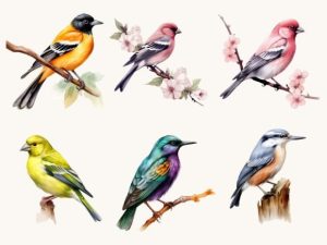 Alternative view of Watercolor Forest Birds Clipart Bundle