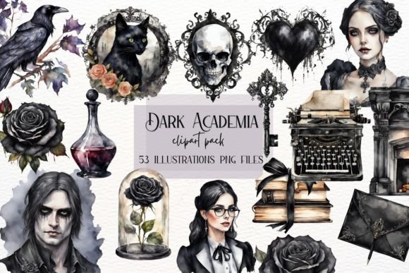 Watercolor Gothic Academia Clipart
