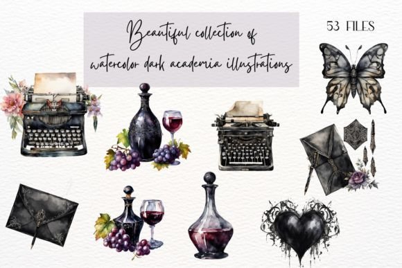 Watercolor Gothic Academia Clipart - Image 2