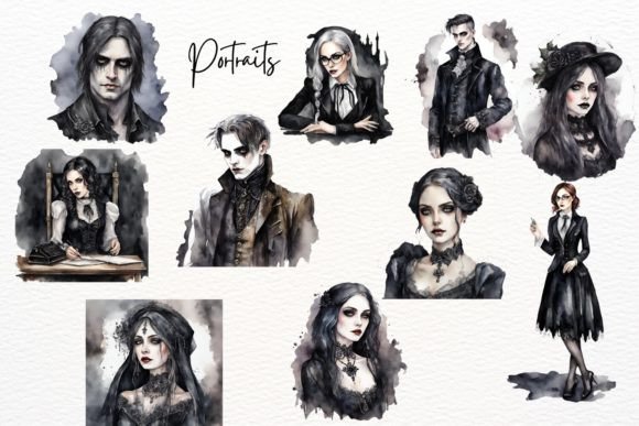 Watercolor Gothic Academia Clipart - Image 3