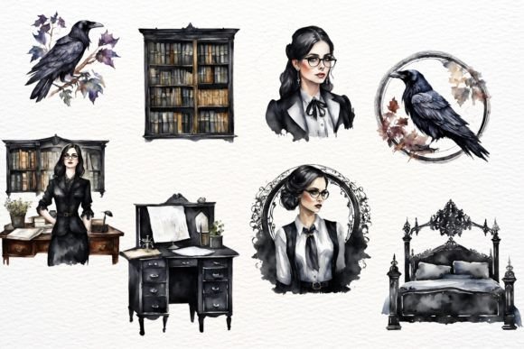 Watercolor Gothic Academia Clipart - Image 4