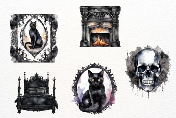 Watercolor Gothic Academia Clipart - Image 6