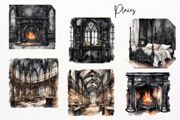 Watercolor Gothic Academia Clipart - Image 7