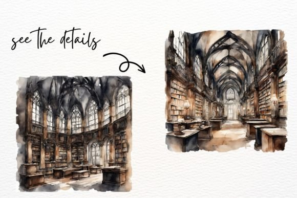 Watercolor Gothic Academia Clipart - Image 9