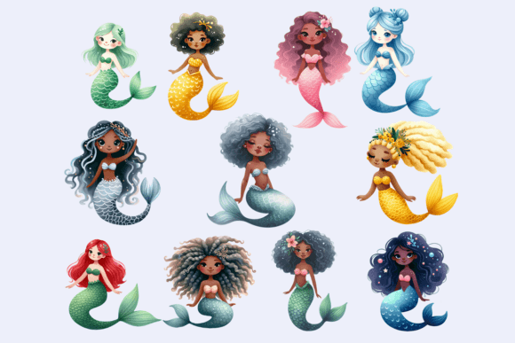 Watercolor Mermaid Clipart Bundle - Image 3
