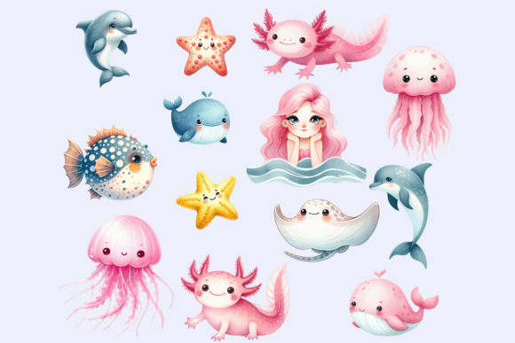 Watercolor Mermaid Clipart Bundle - Image 5