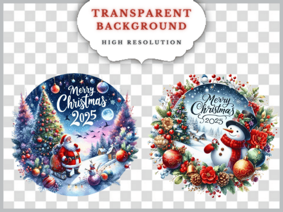 Watercolor Merry Christmas Png Bundle - Image 3