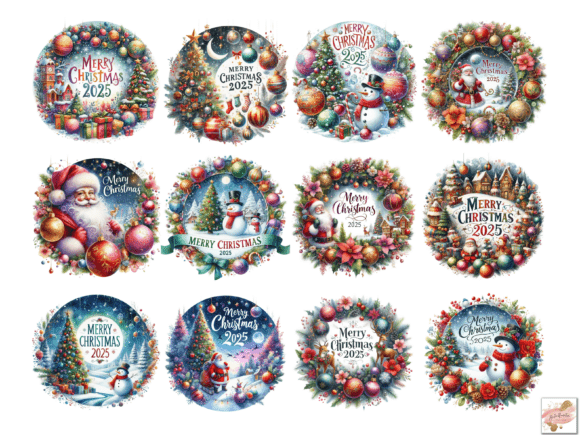 Watercolor Merry Christmas Png Bundle - Image 4