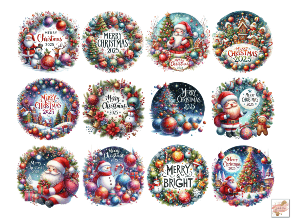 Watercolor Merry Christmas Png Bundle - Image 5