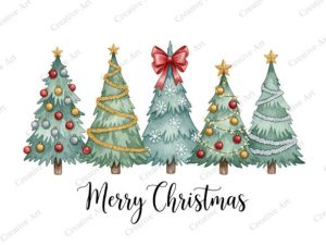 Watercolor Merry Christmas Tree PNG