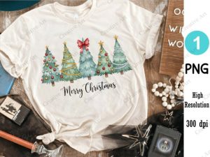 Alternative view of Watercolor Merry Christmas Tree PNG