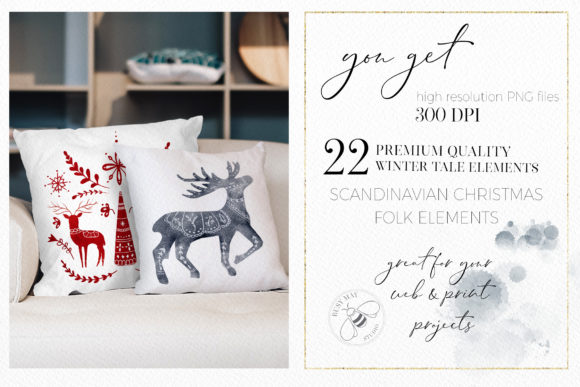 Watercolor Nordic Christmas Swedish Art - Image 3