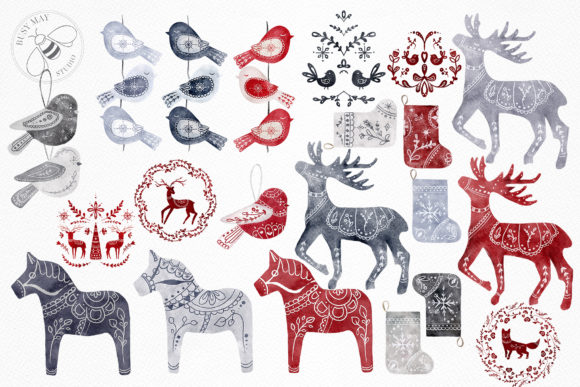 Watercolor Nordic Christmas Swedish Art - Image 4