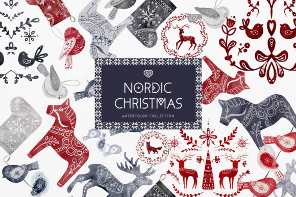 Watercolor Nordic Christmas Swedish Art