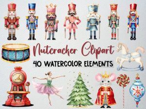 Watercolor Nutcracker Clipart Set,40 PNG