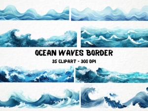 Watercolor Ocean Waves Borders