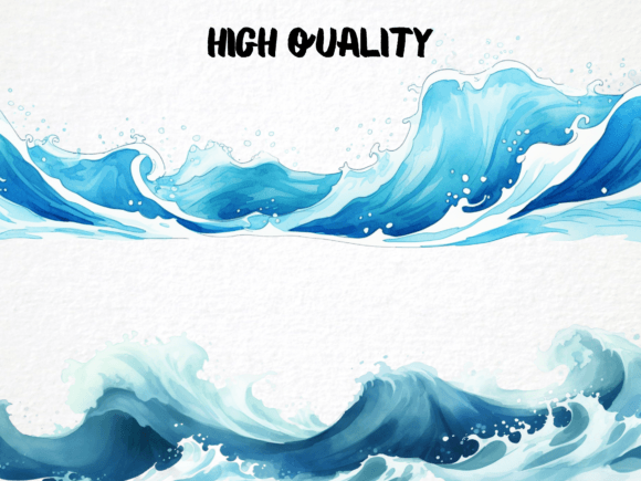 Watercolor Ocean Waves Borders - Image 2