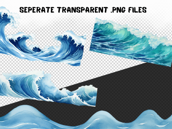 Watercolor Ocean Waves Borders - Image 3