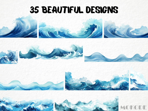 Watercolor Ocean Waves Borders - Image 4